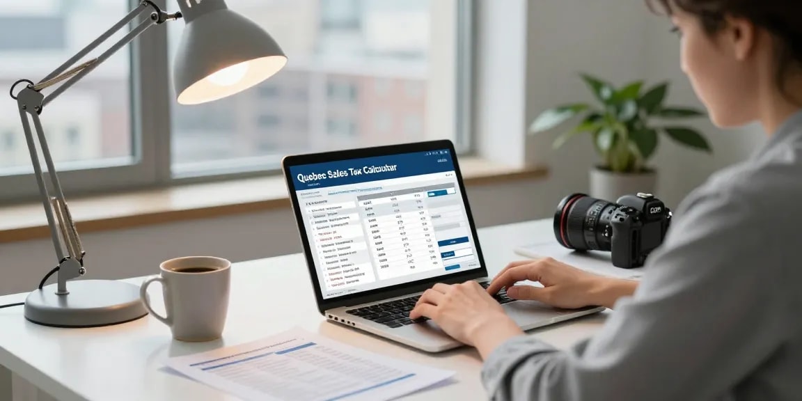Using the quebec sales tax calculator 2026 in a home office for efficient tax calculations.