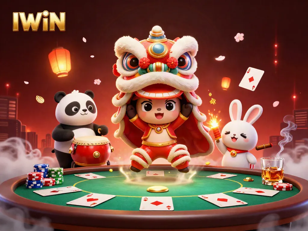Engage in exciting IWIN casino games with dynamic elements of cards and cheerful characters.