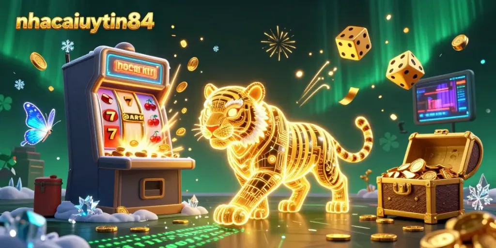 Experience the thrill of online gaming with nhacaiuytin84, featuring vibrant casino graphics and exciting jackpots.