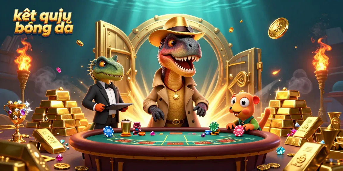 Watch the 3D velociraptor trying to camouflage as it counts blackjack while surrounded by treasures, symbolizing kết quả bóng đá.