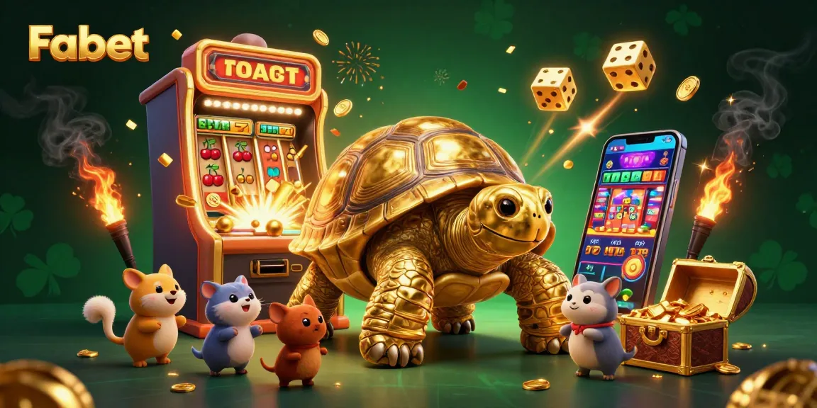 Experience thrilling gaming moments with Fabet's interactive casino world, showcasing vibrant slot machines and lucky symbols.