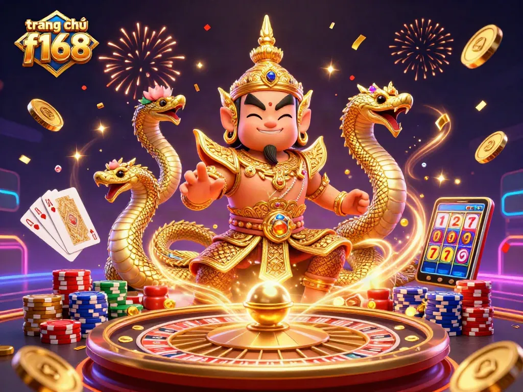 Experience the excitement at trang chủ f168 with a vibrant casino scene featuring golden coins and a roulette wheel.
