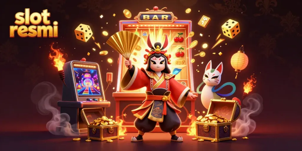 Experience thrilling jackpots at slot resmi with an enchanting 3D casino illustration showcasing vibrant characters and elements.
