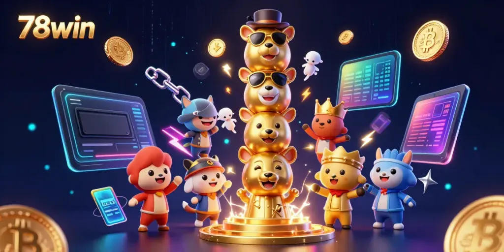 Experience the thrilling world of 78win with vibrant totem pole characters and crypto elements!