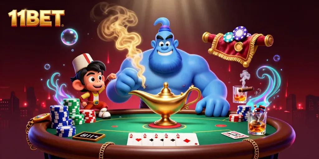 Experience thrilling gaming action at 11BET with colorful poker chips and magical casino vibes.