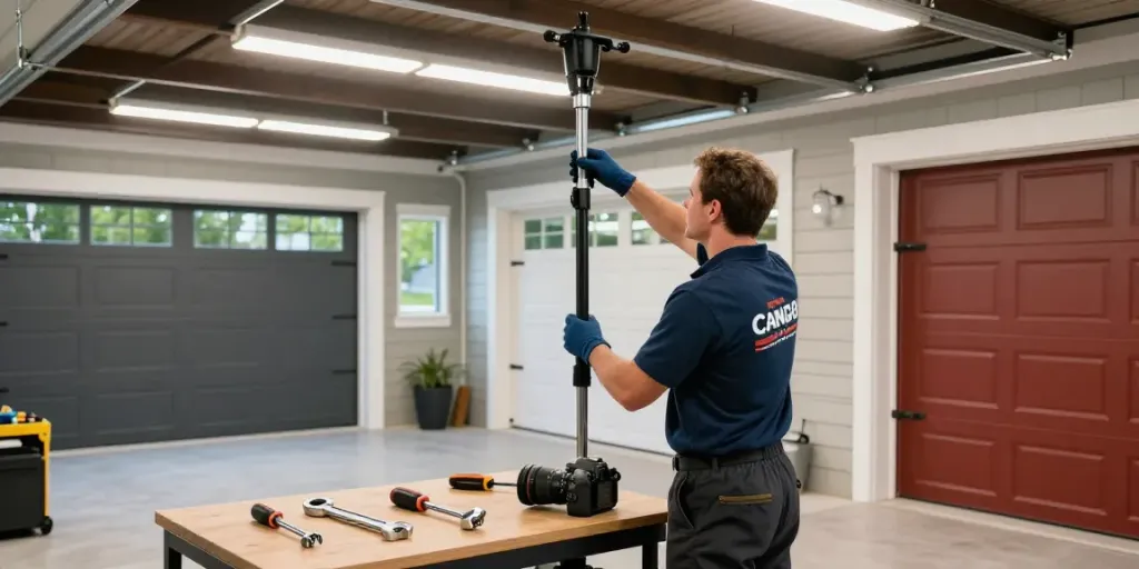 Garage door repair Niagara Falls by a technician demonstrating expertise in a home garage setting.