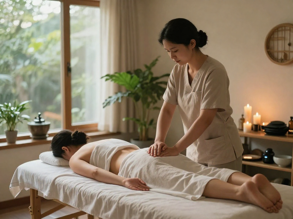 Experiencing 잠실출장안마 in a tranquil massage therapy room.