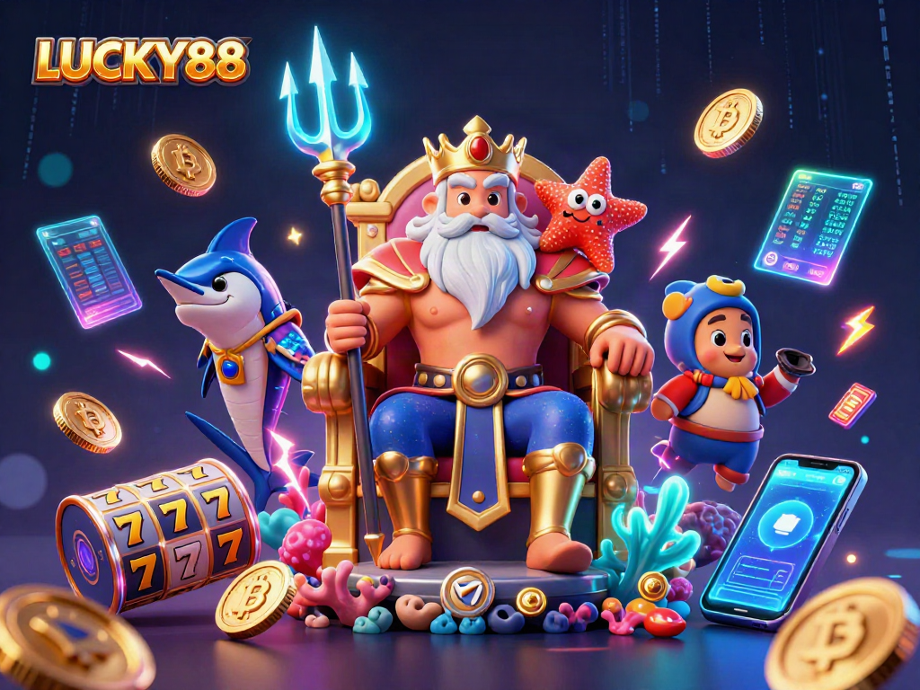 Spin to win with LUCKY88 in a vibrant 3D casino scene filled with magical slot symbols.