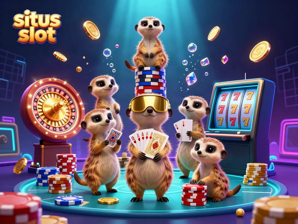 Experience the excitement of a situs slot with playful meerkats running a dynamic casino and jackpot festivities.