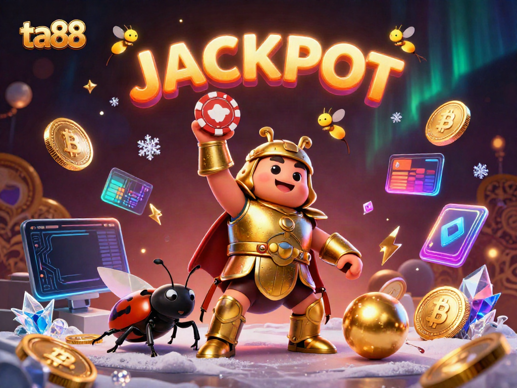Experience exciting gameplay with ta88 as a hercules beetle lifts a poker chip in a vibrant casino scene.