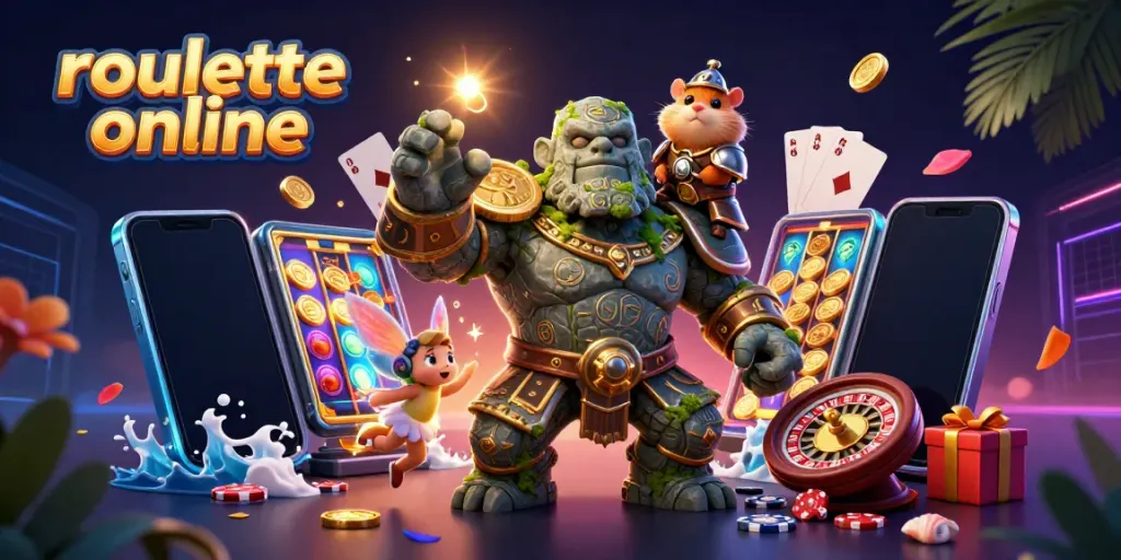 Play roullete online with an enchanting scene featuring a golem guardian and a fairy.