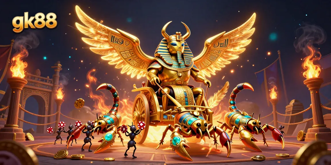 Experience the thrilling action of gk88 with a vibrant 3D illustration of gaming elements and characters.