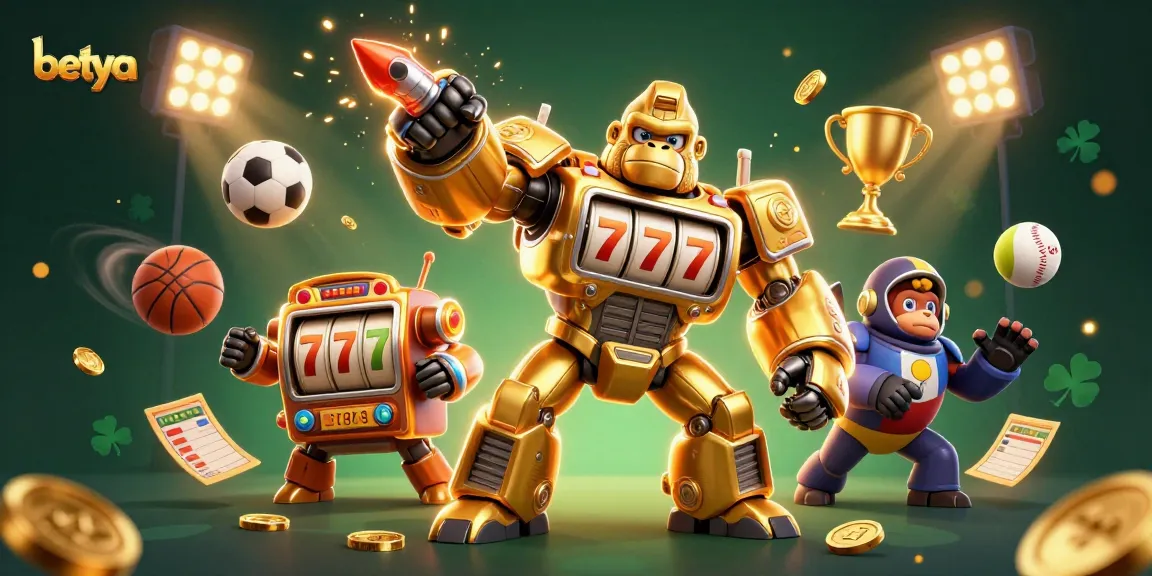 Engage in thrilling casino adventures with betya's dynamic golden gorilla mech and vibrant gaming elements.