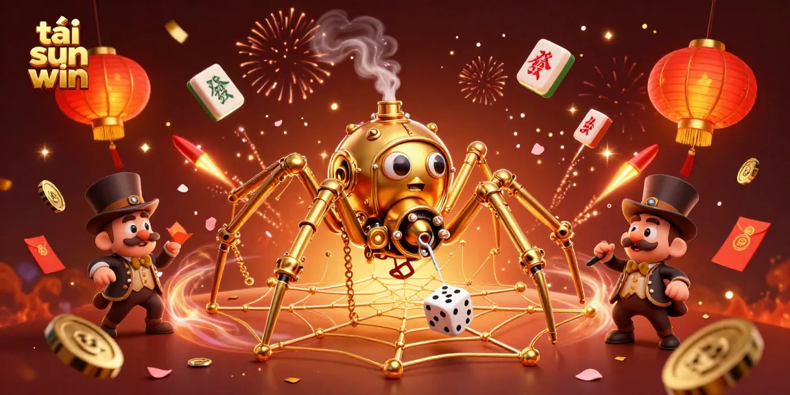 Engage in fun gameplay with tải sun win, featuring a steampunk spider and vibrant casino elements.