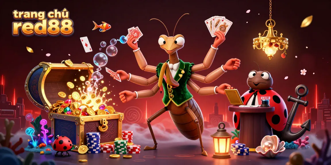 Engage with the lively scene at trang chủ red88, featuring a giant mantis and lively game elements in a dynamic display.