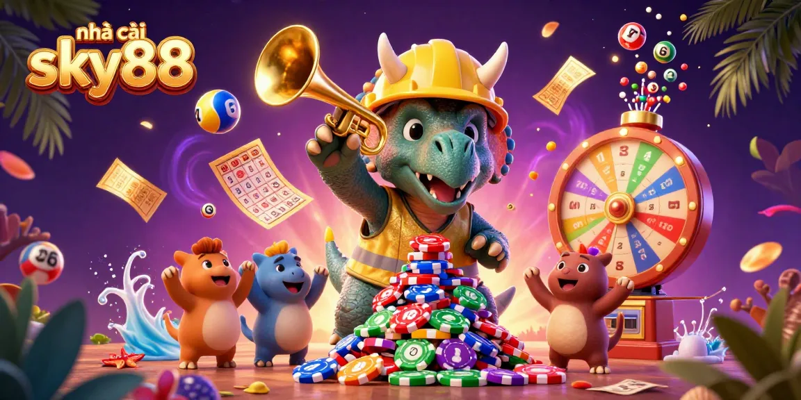 Experience vibrant gaming action at nhà cái sky88 with lively animated lottery elements and festive celebrations.