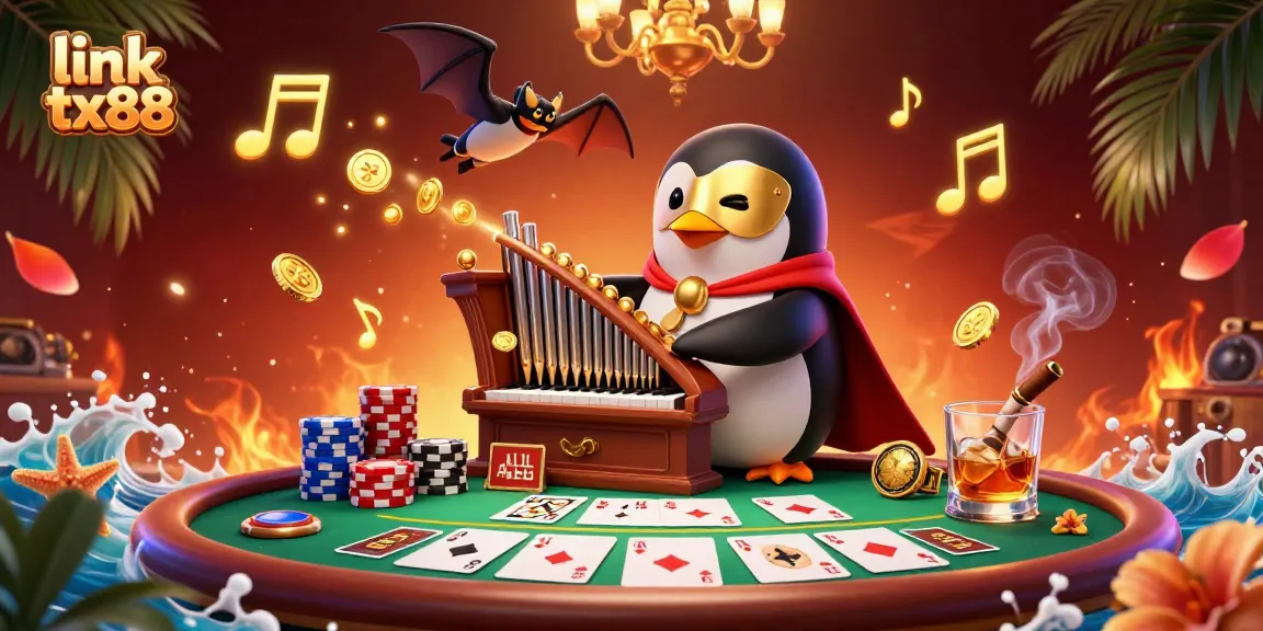 Experience thrilling gameplay with link tx88 as a penguin plays an organ shooting golden coins.